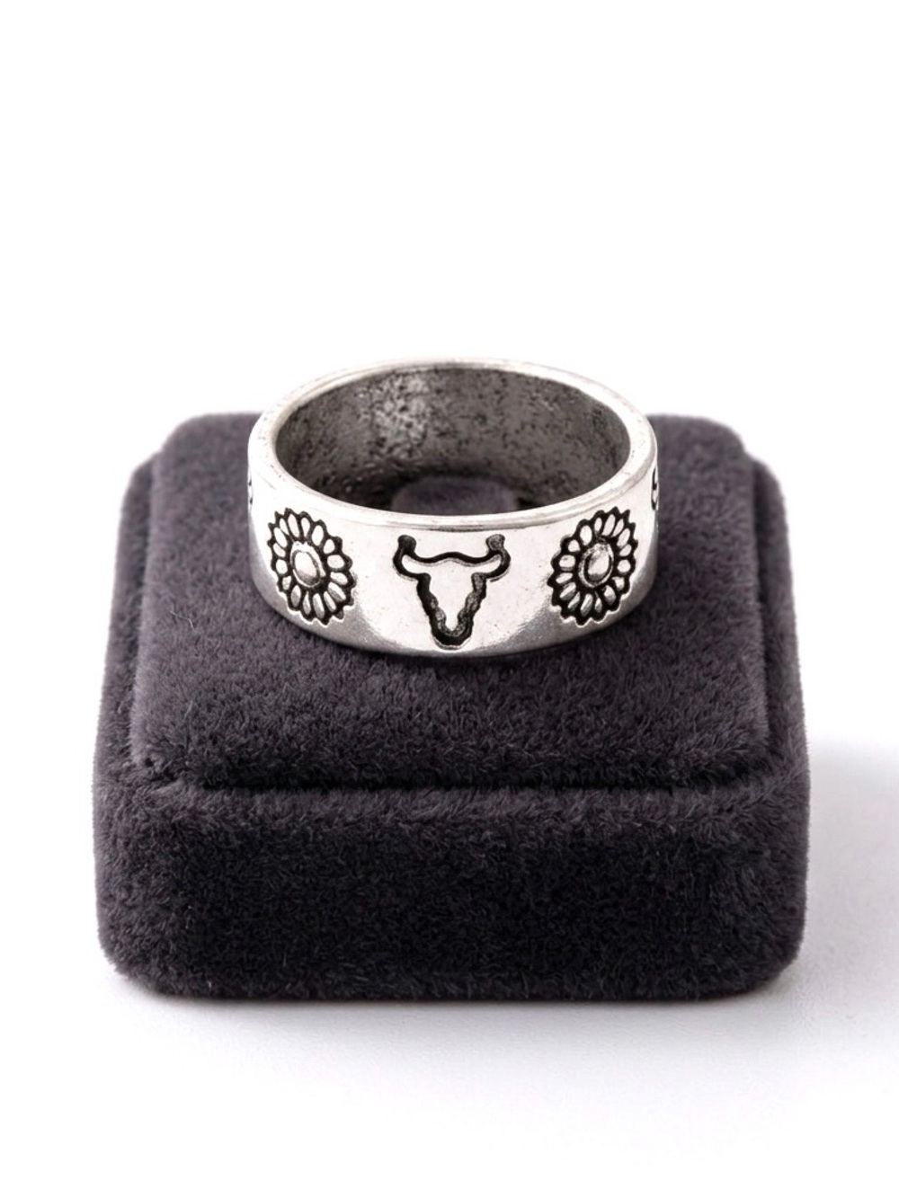 New Artisan Native Silver Bull Sunflower Minimalist Southwestern Ring